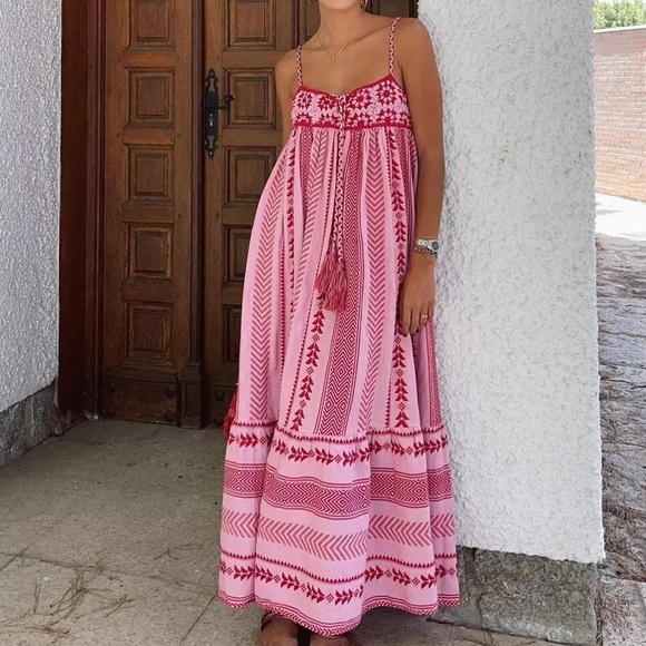 02 Boho Crochet Ruffle Hem Cami Midi Dress - Picture 2 of 16